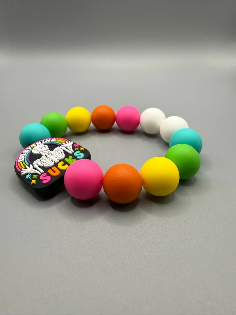 Colorful Beaded Silicone Keychain Bracelet - Handmade #K0332C